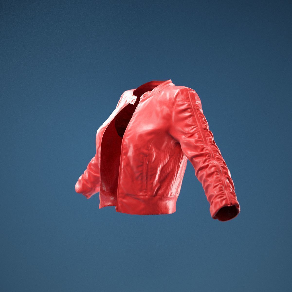 Tiny Black Leather Jacket Open 3D model_10