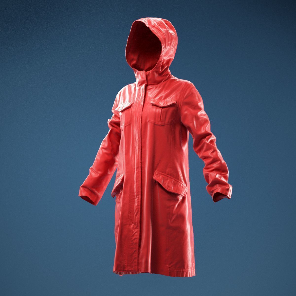 Long Green Coat Hoodie 3D model_11