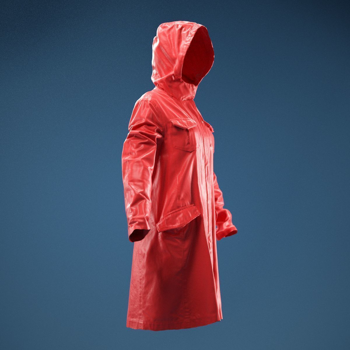 Long Green Coat Hoodie 3D model_2