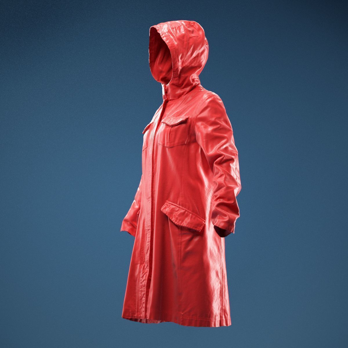 Long Green Coat Hoodie 3D model_10