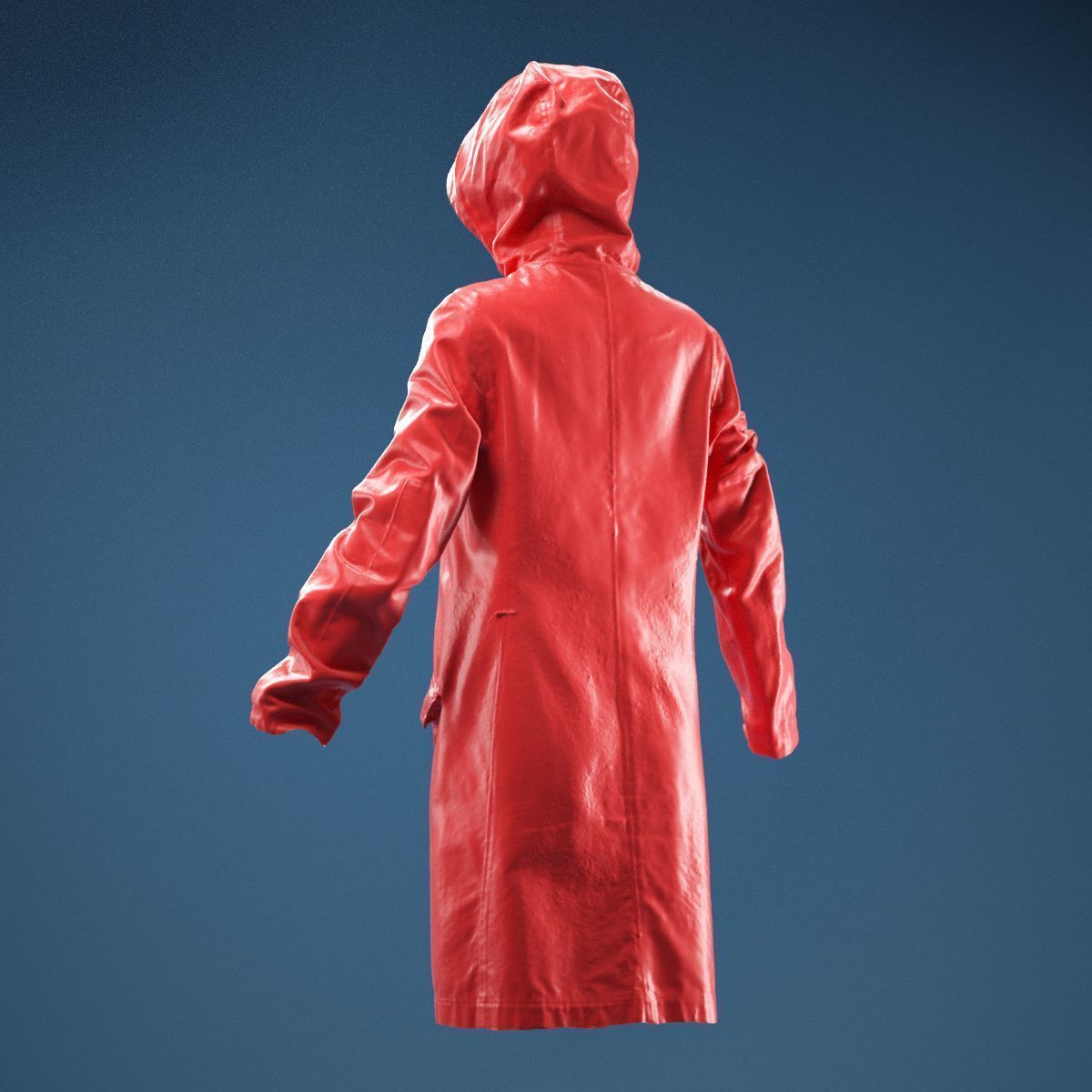 Long Green Coat Hoodie 3D model_7