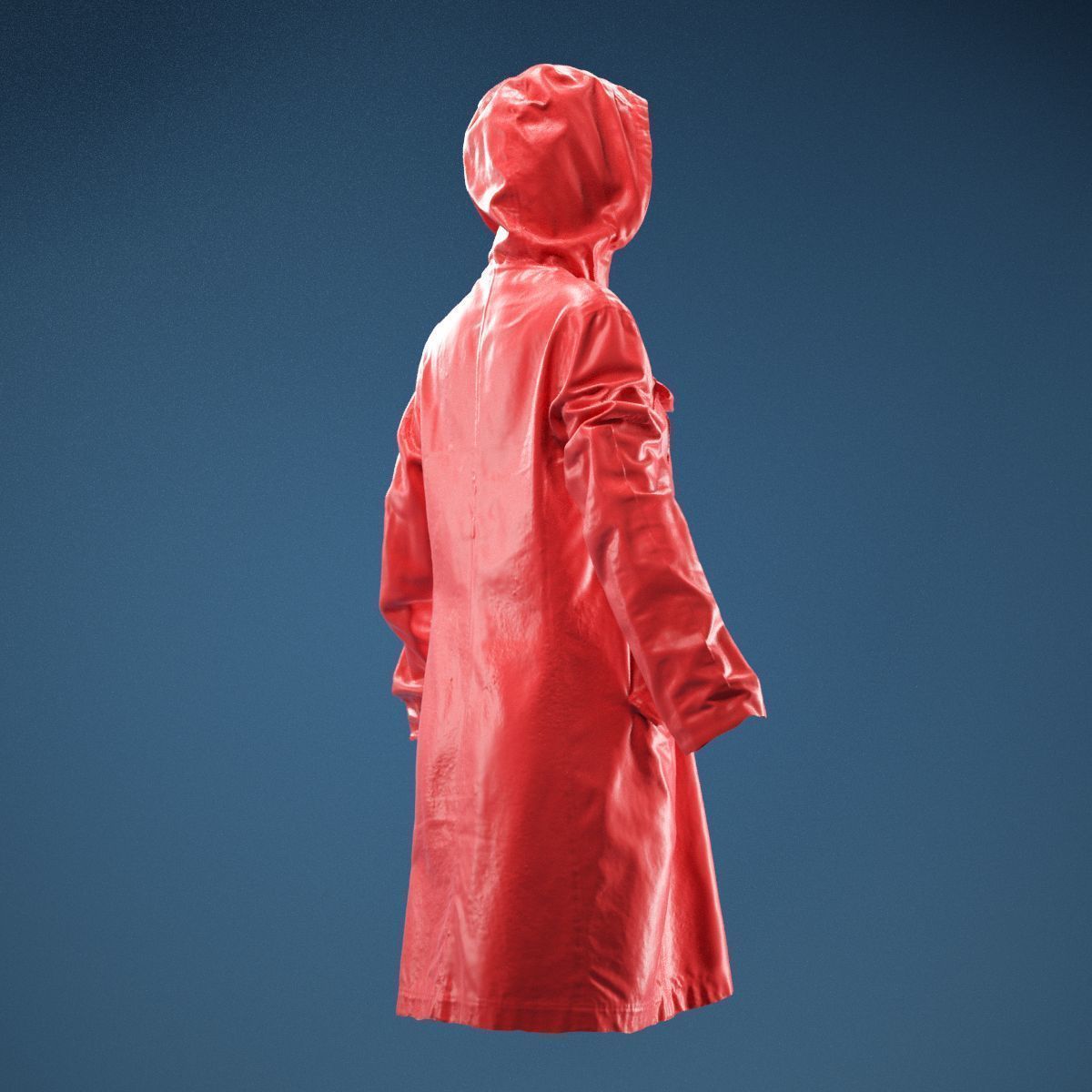 Long Green Coat Hoodie 3D model_4