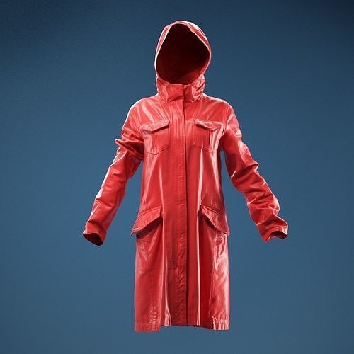 Long Green Coat Hoodie 3D model