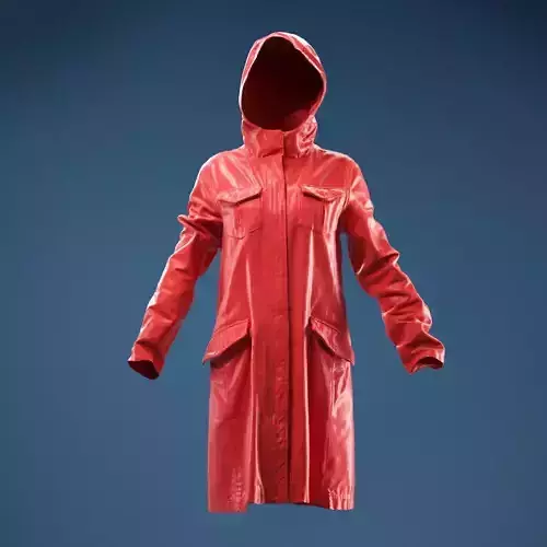 Long Green Coat Hoodie 3D model