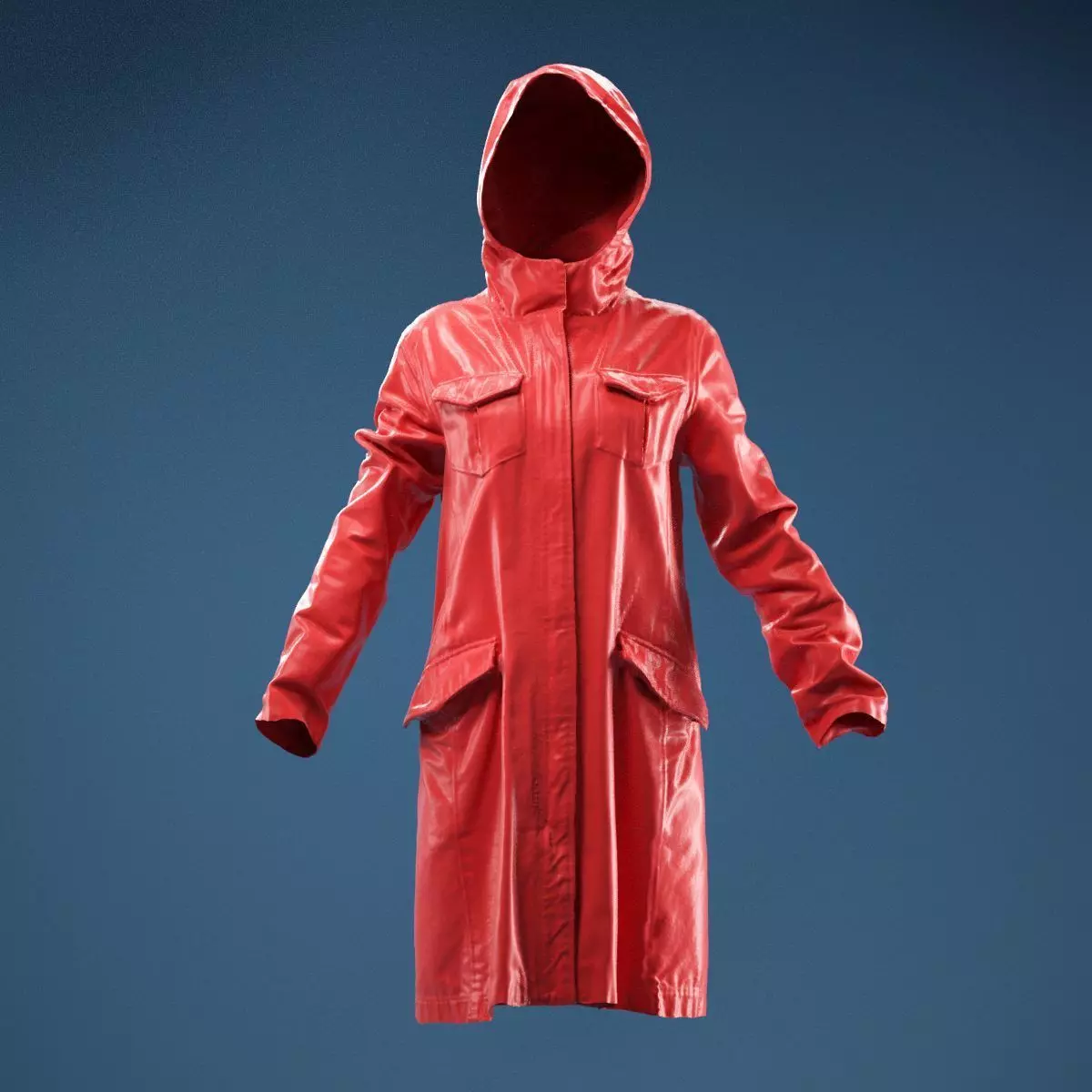 Long Green Coat Hoodie 3D model_0