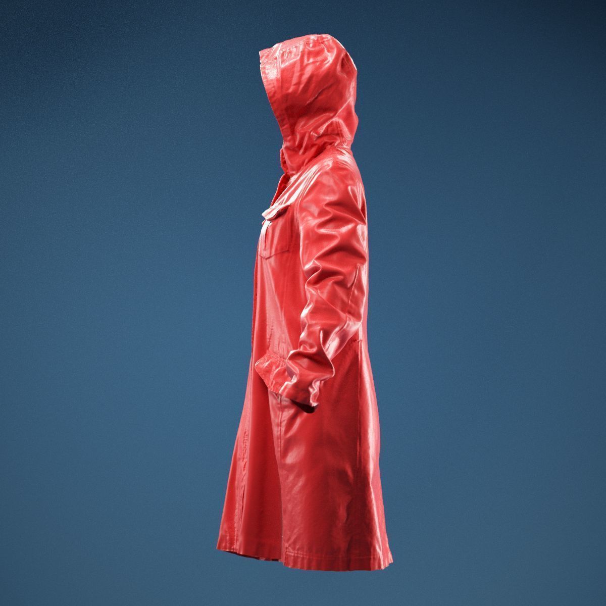 Long Green Coat Hoodie 3D model_9