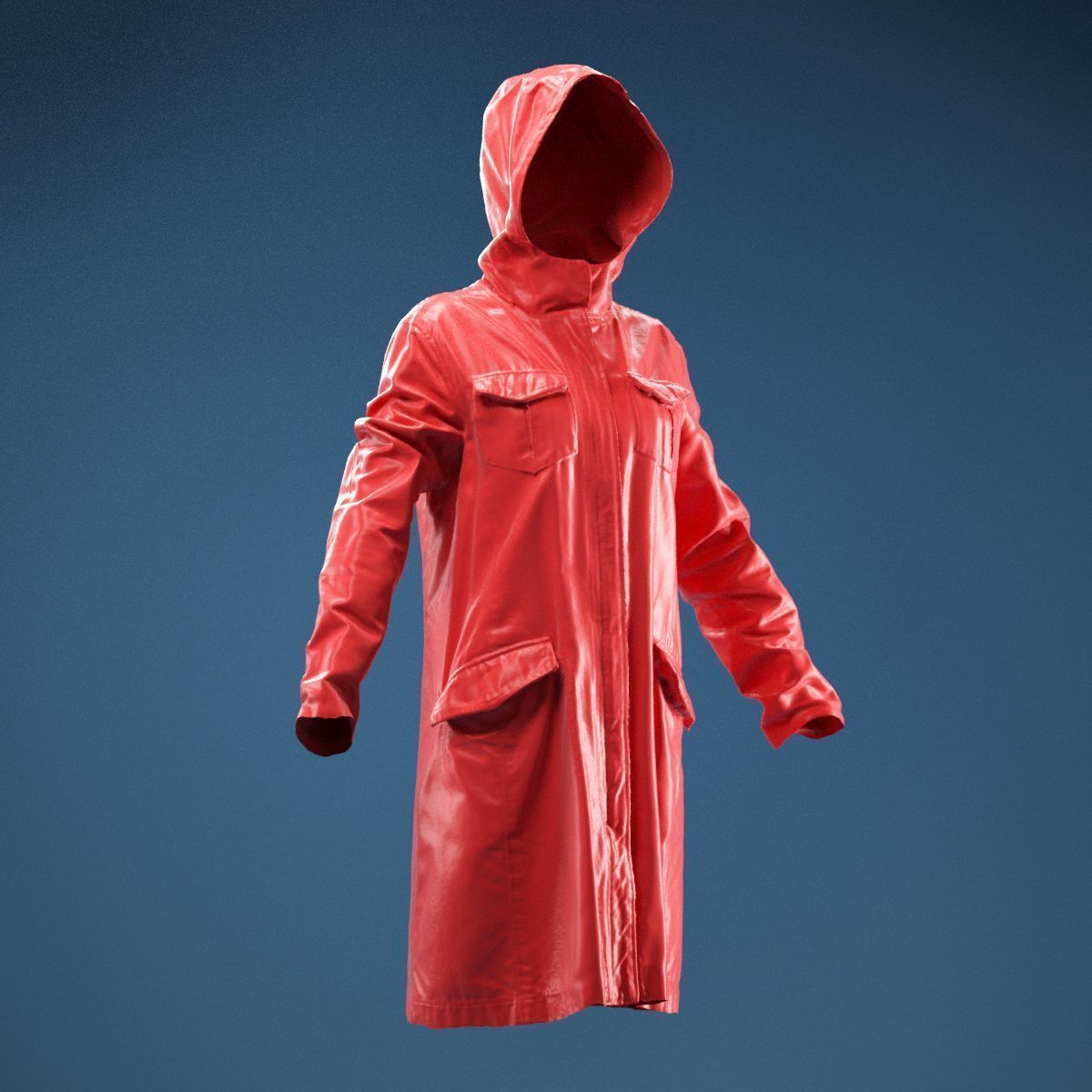 Long Green Coat Hoodie 3D model_1