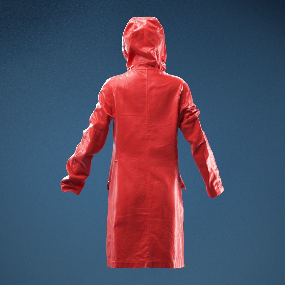 Long Green Coat Hoodie 3D model_6