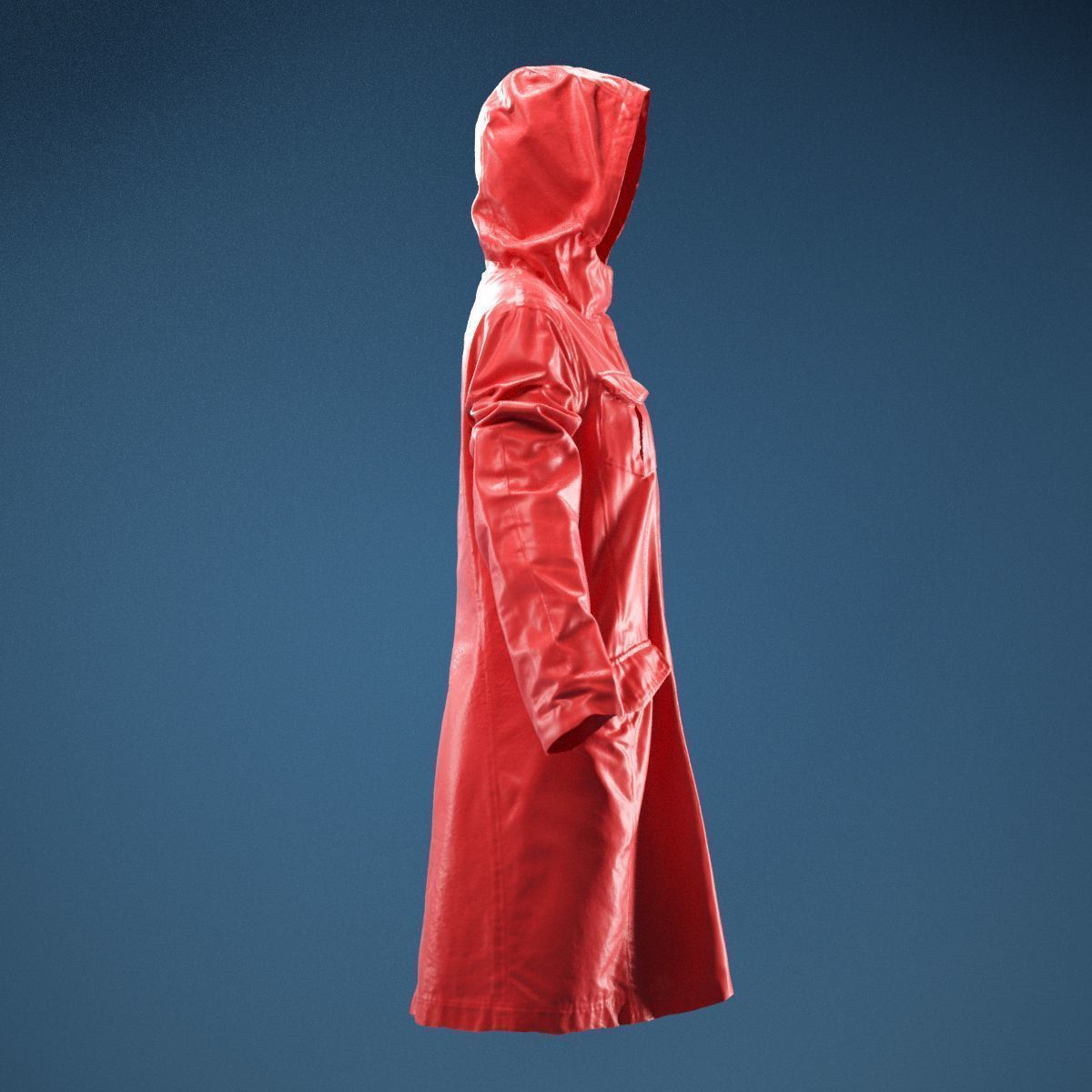 Long Green Coat Hoodie 3D model_3