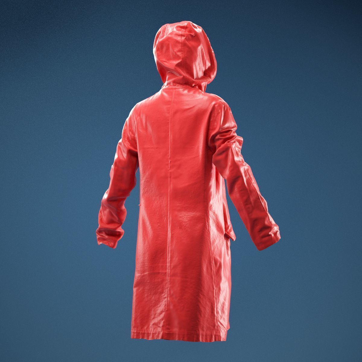 Long Green Coat Hoodie 3D model_5