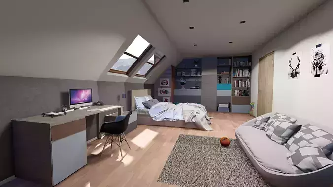 modern teen room 3d model