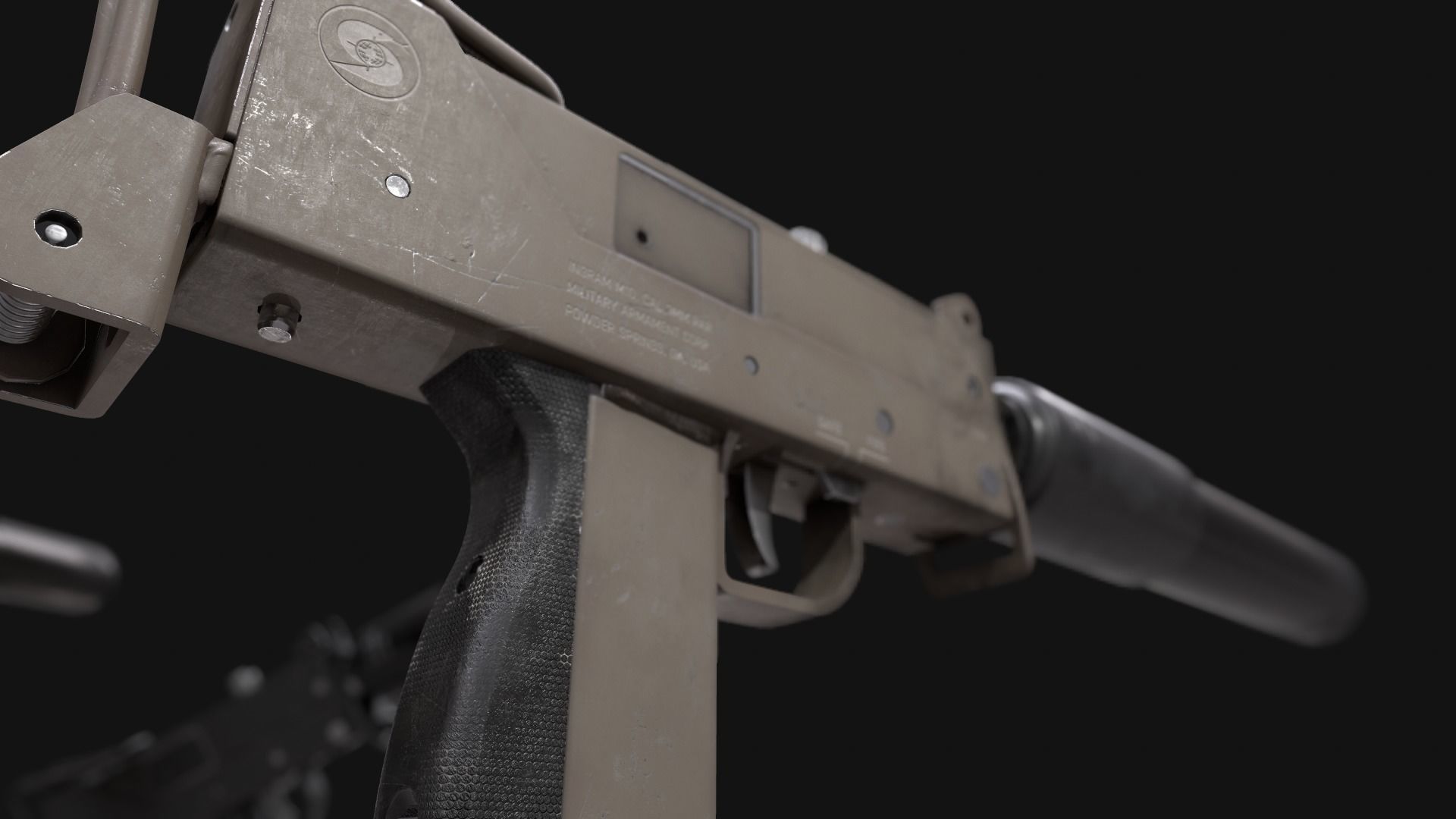 PBR MAC-10 Sub Machine Gun with Suppressor 3D Model 3 Variations 3D model_5