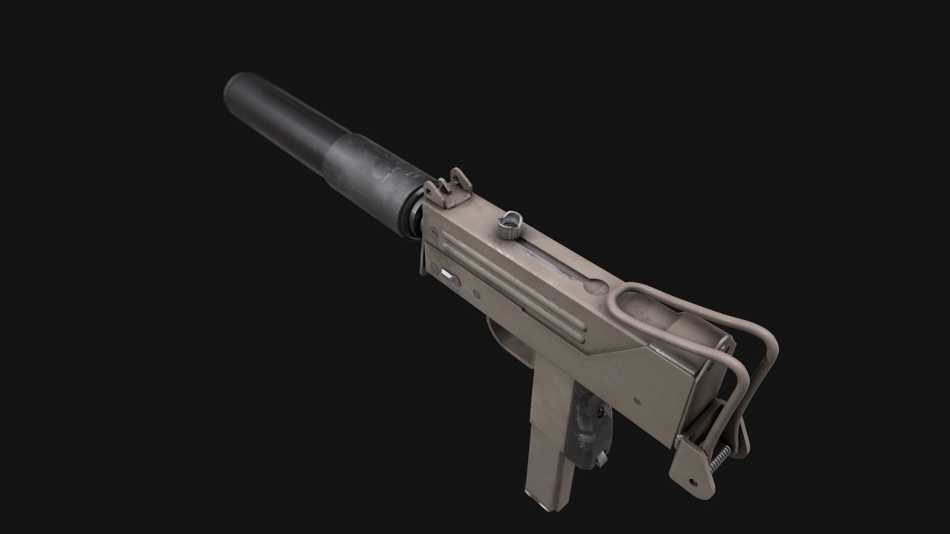PBR MAC-10 Sub Machine Gun with Suppressor 3D Model 3 Variations 3D model_7