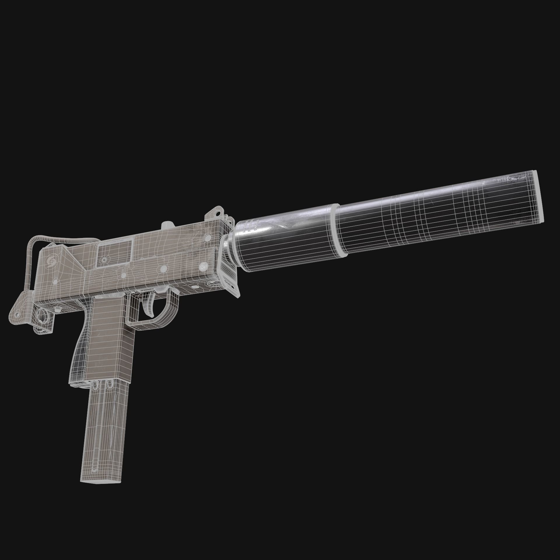 PBR MAC-10 Sub Machine Gun with Suppressor 3D Model 3 Variations 3D model_8