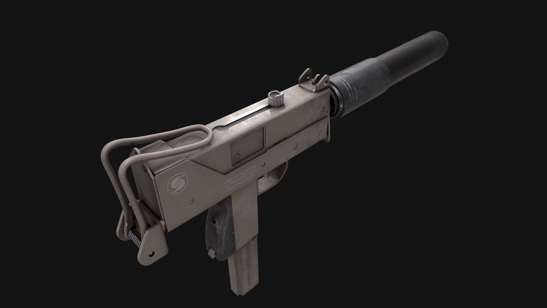 PBR MAC-10 Sub Machine Gun with Suppressor 3D Model 3 Variations 3D model_6