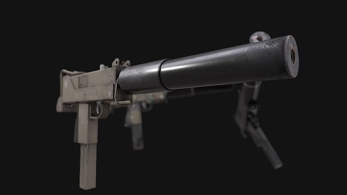PBR MAC-10 Sub Machine Gun with Suppressor 3D Model 3 Variations 3D model