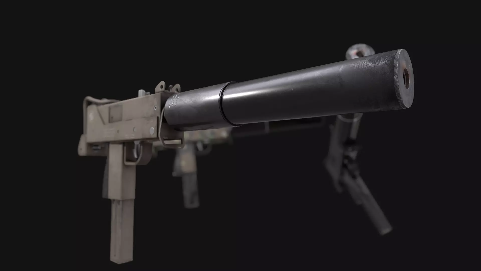 PBR MAC-10 Sub Machine Gun with Suppressor 3D Model 3 Variations 3D model_0