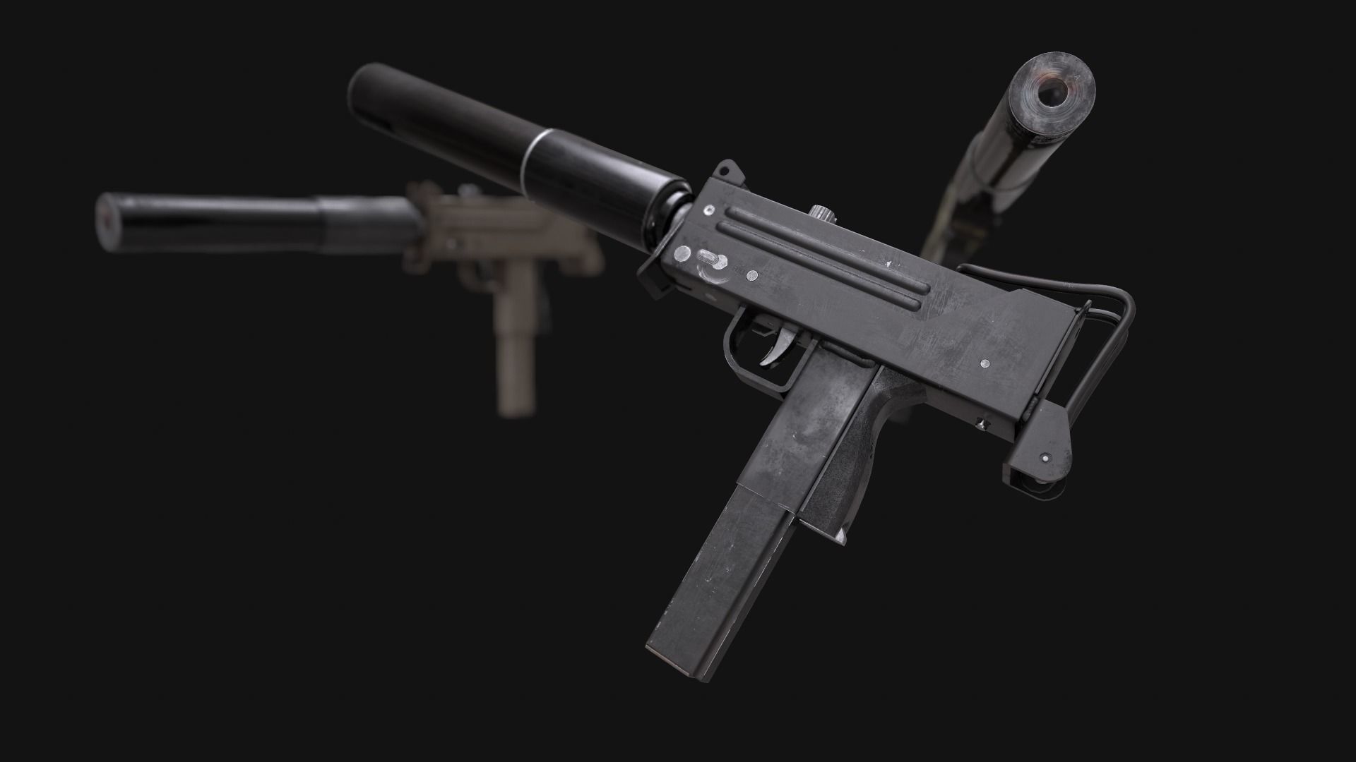 PBR MAC-10 Sub Machine Gun with Suppressor 3D Model 3 Variations 3D model_3