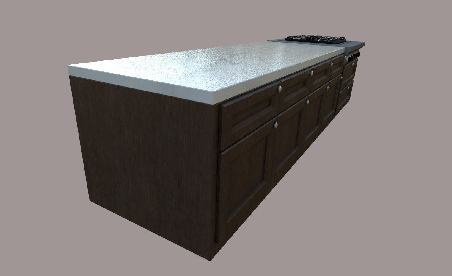 Kitchen Set island with stove top Low-poly 3D model_7