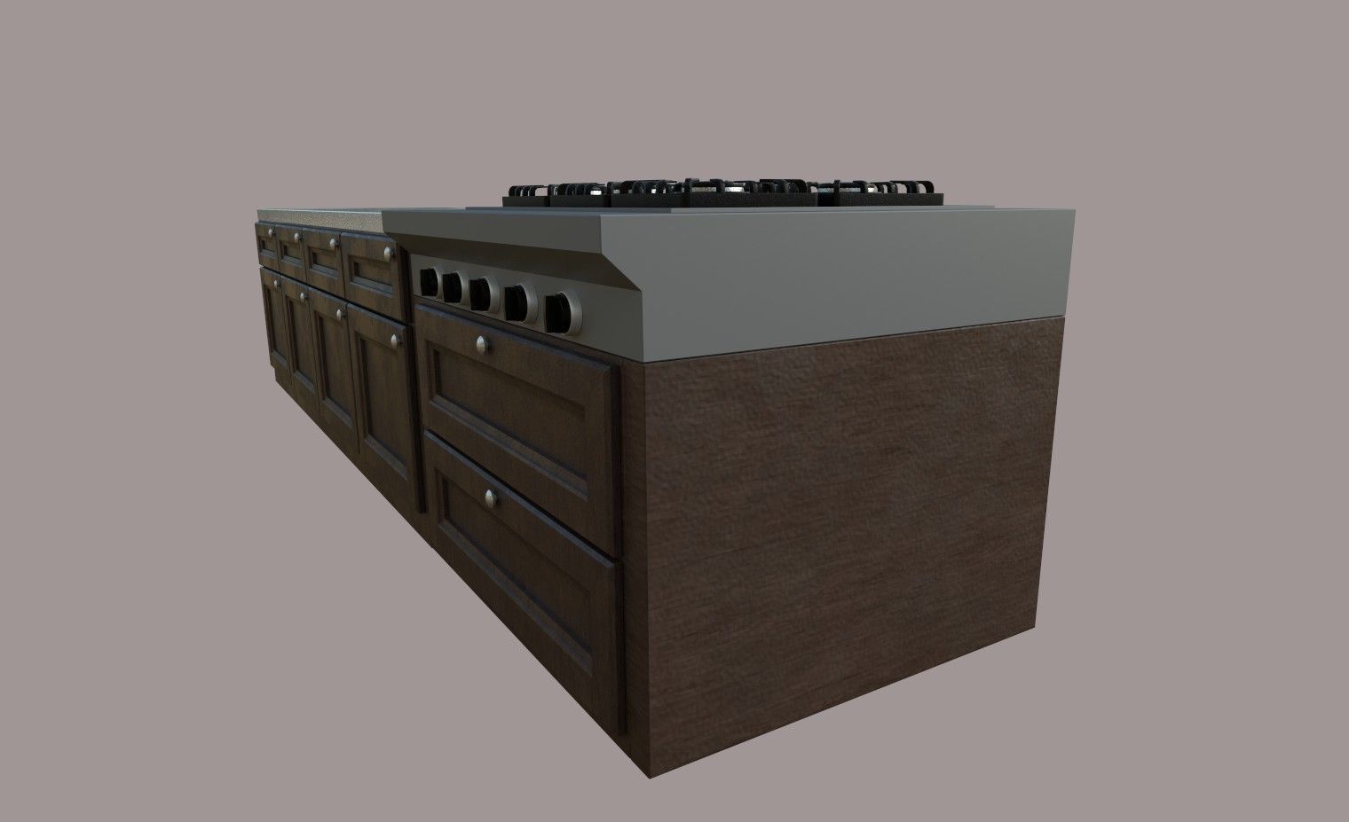Kitchen Set island with stove top Low-poly 3D model_5