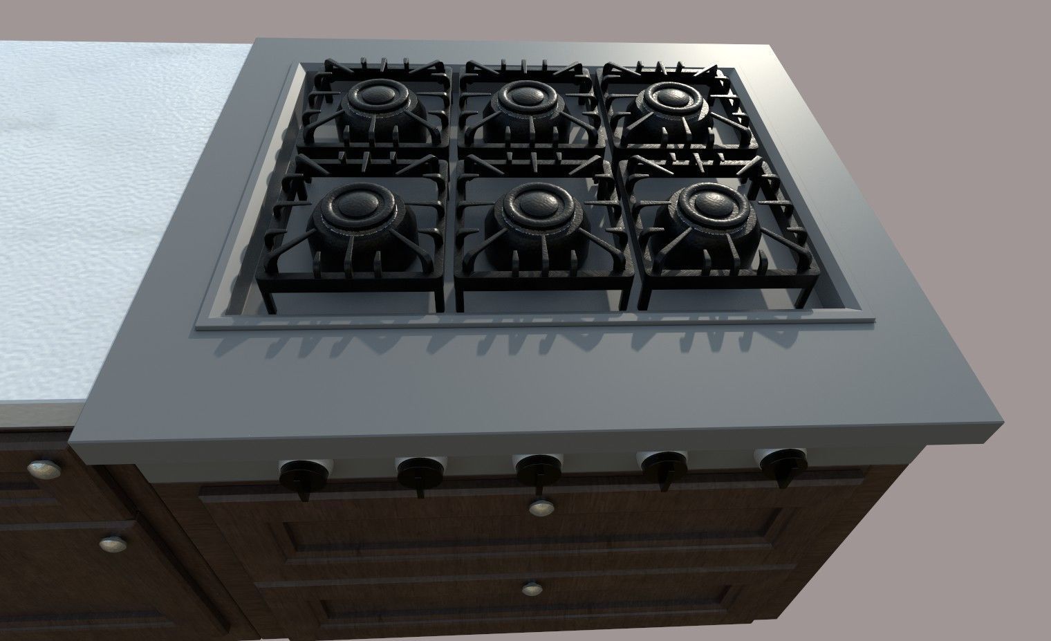 Kitchen Set island with stove top Low-poly 3D model_9