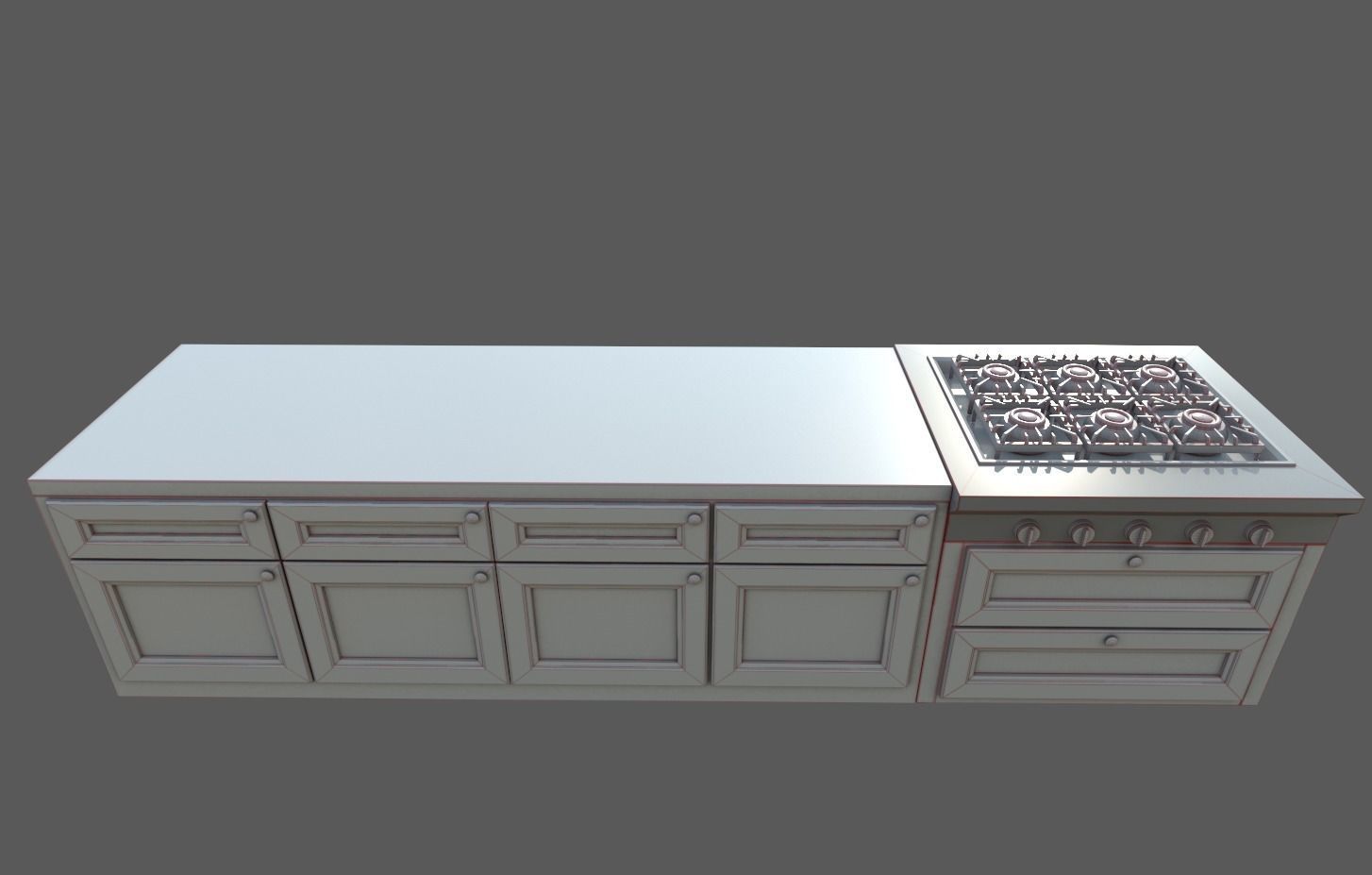 Kitchen Set island with stove top Low-poly 3D model_3