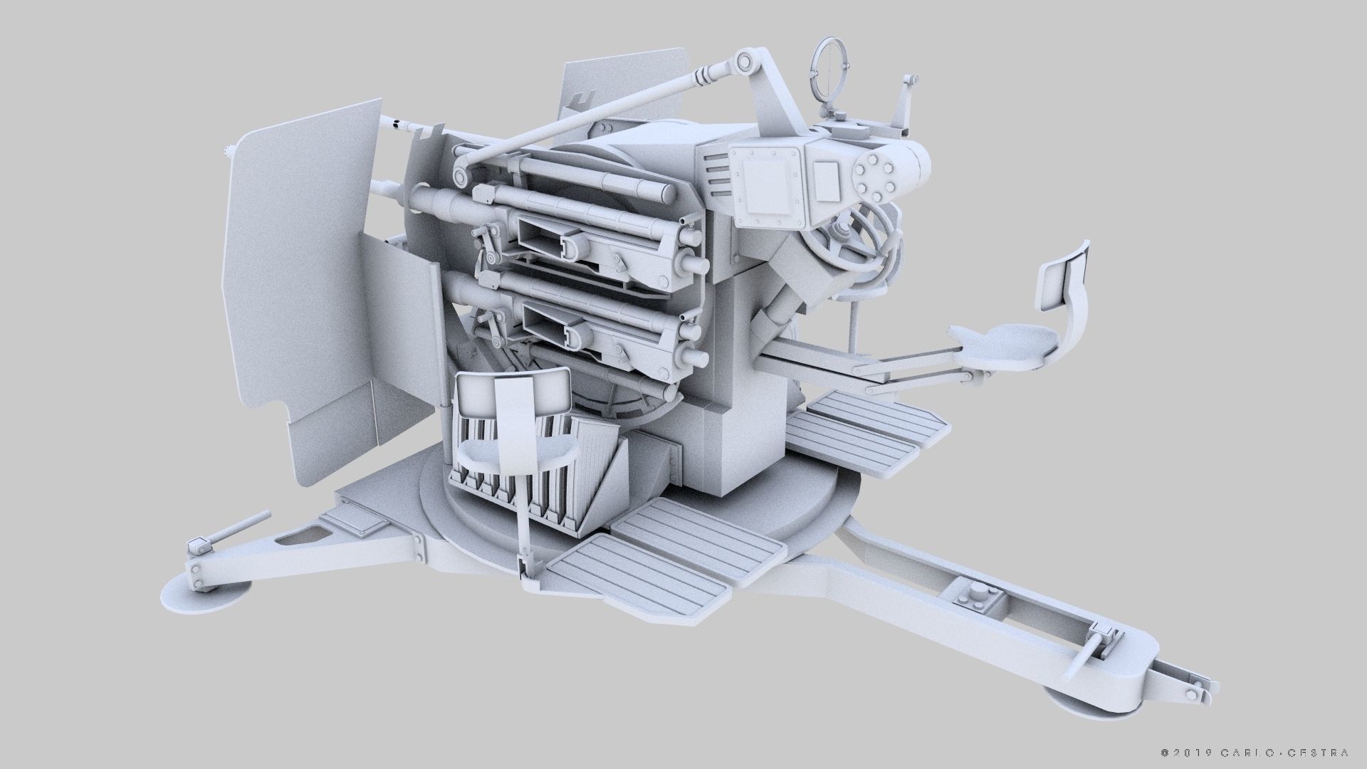German 20mm Flak 38 Vierling Low-poly 3D model_20