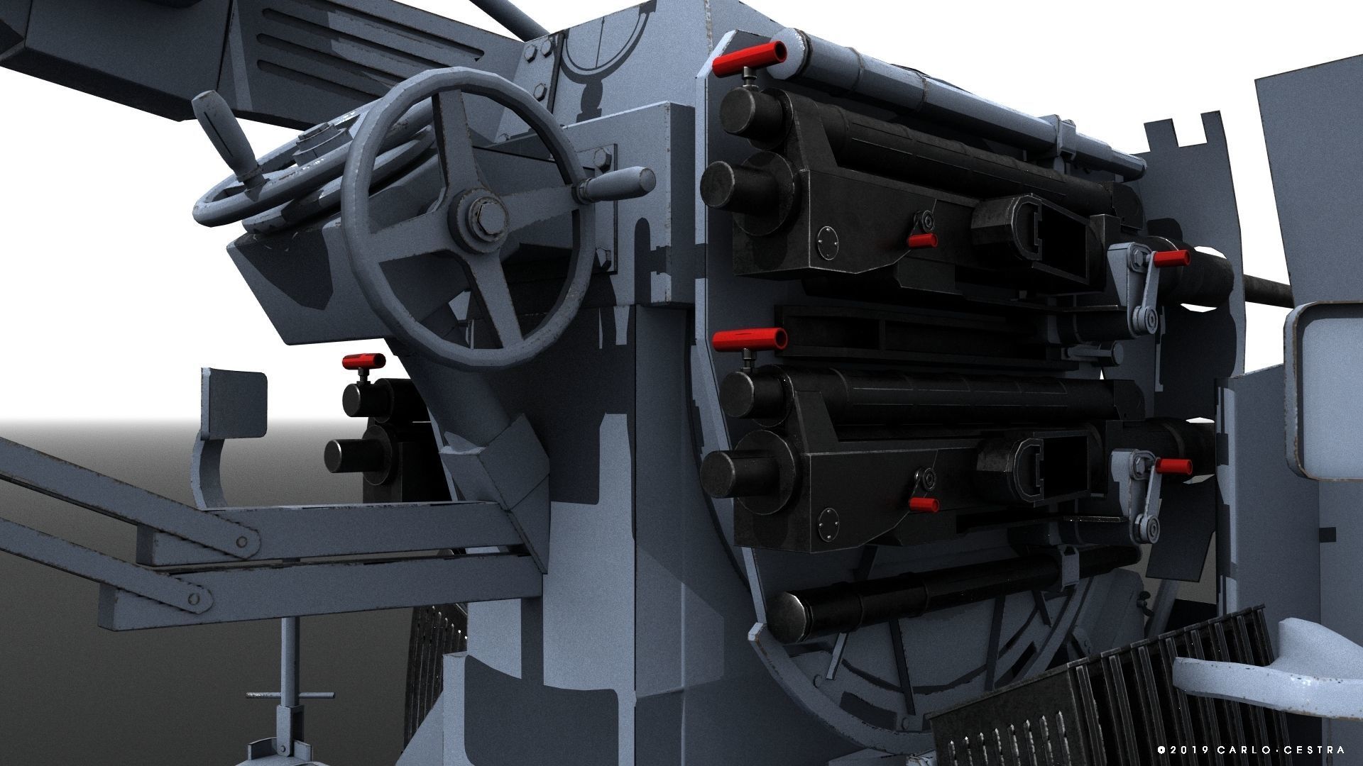 German 20mm Flak 38 Vierling Low-poly 3D model_8