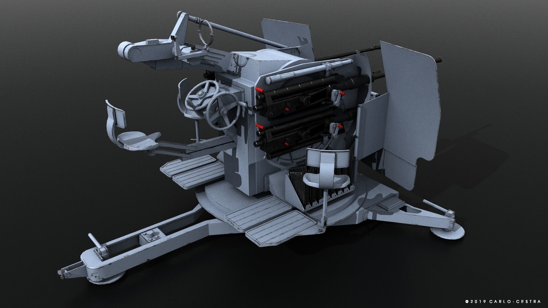 German 20mm Flak 38 Vierling Low-poly 3D model_2