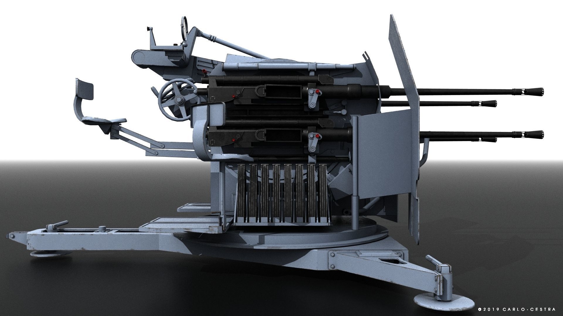 German 20mm Flak 38 Vierling Low-poly 3D model_13