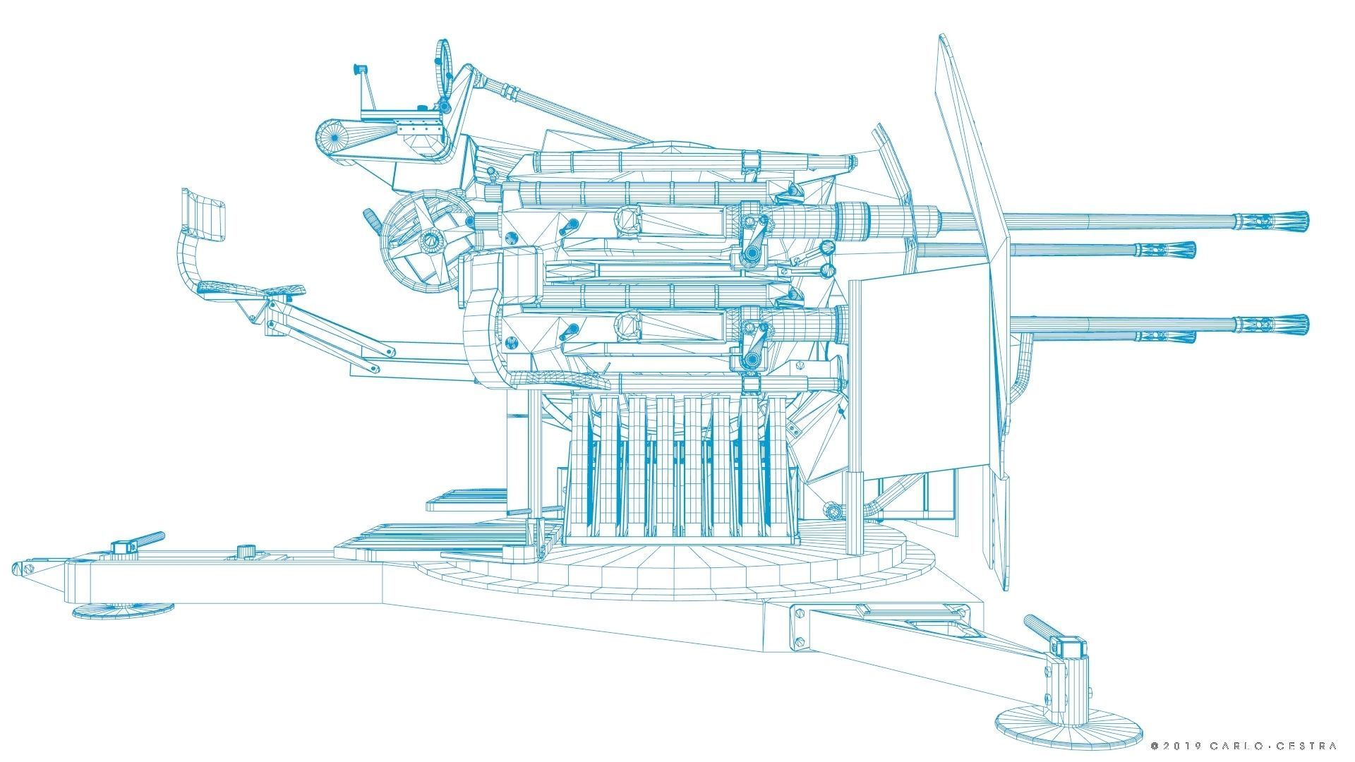 German 20mm Flak 38 Vierling Low-poly 3D model_42