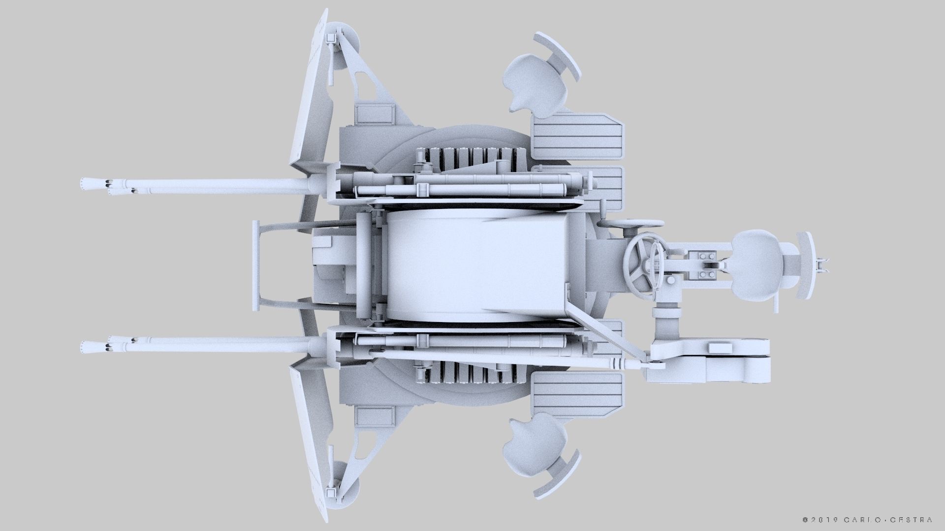 German 20mm Flak 38 Vierling Low-poly 3D model_30