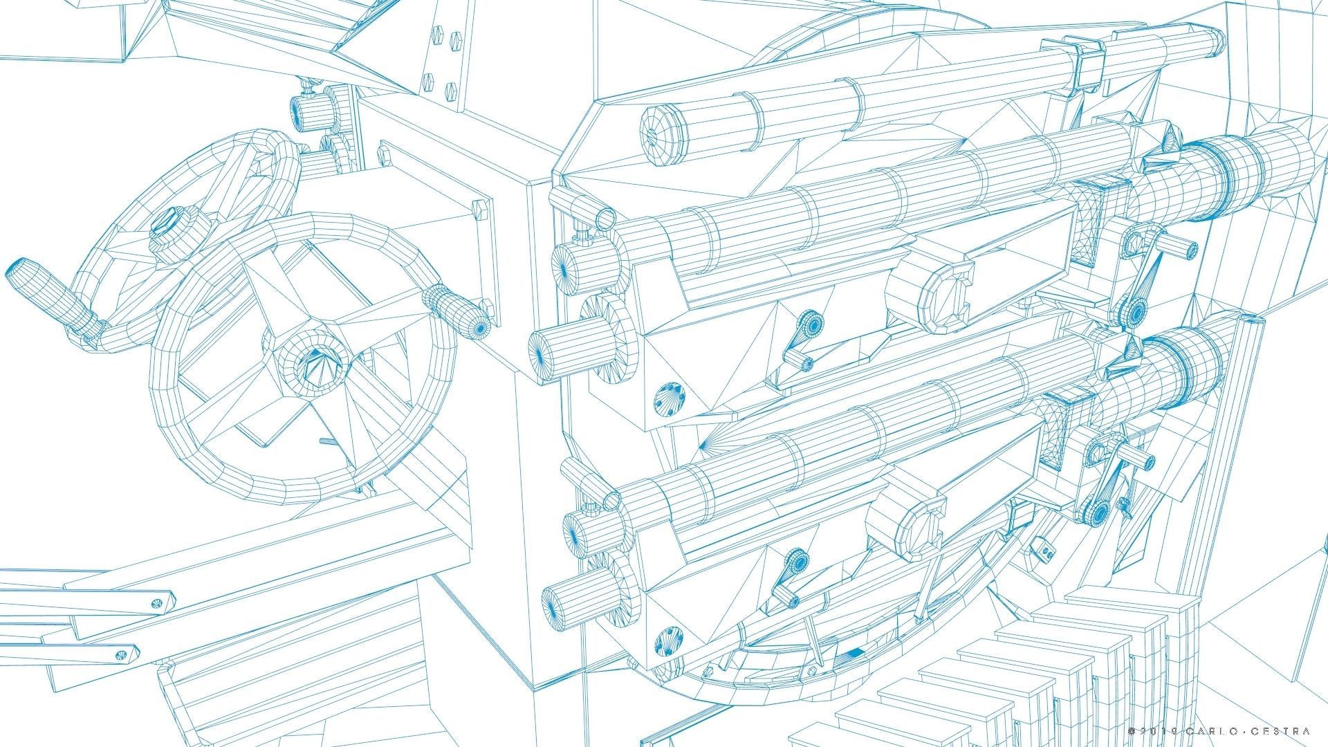 German 20mm Flak 38 Vierling Low-poly 3D model_46