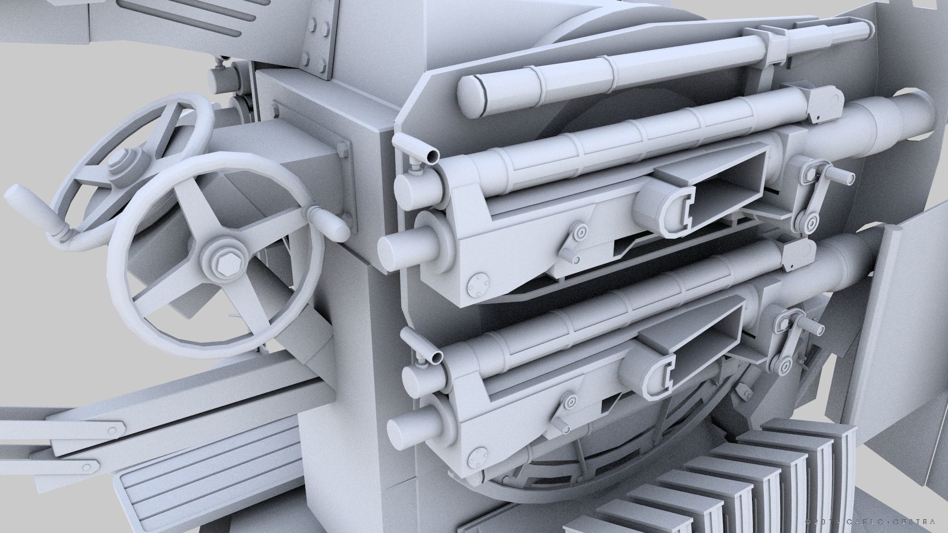 German 20mm Flak 38 Vierling Low-poly 3D model_29