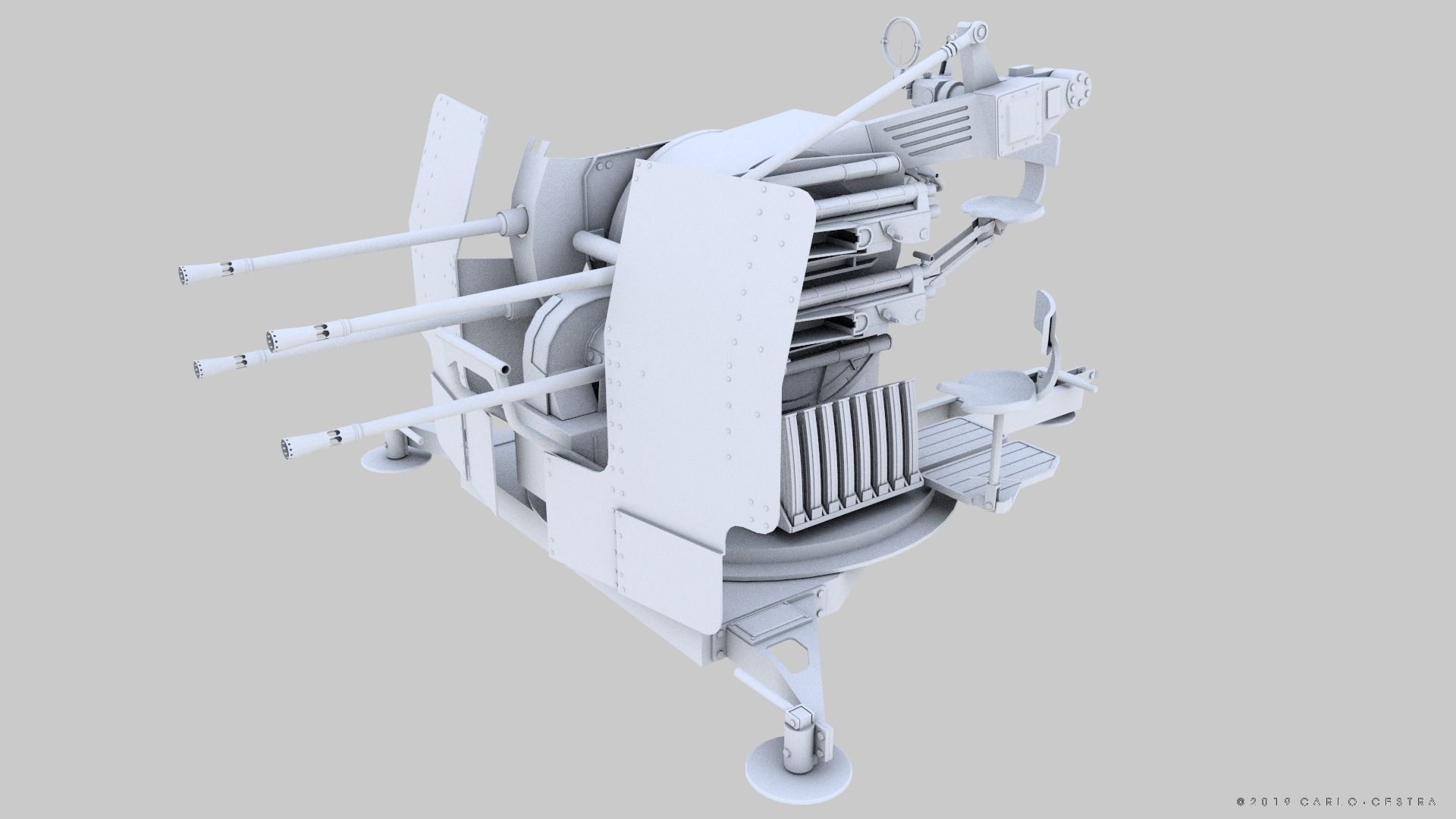 German 20mm Flak 38 Vierling Low-poly 3D model_18