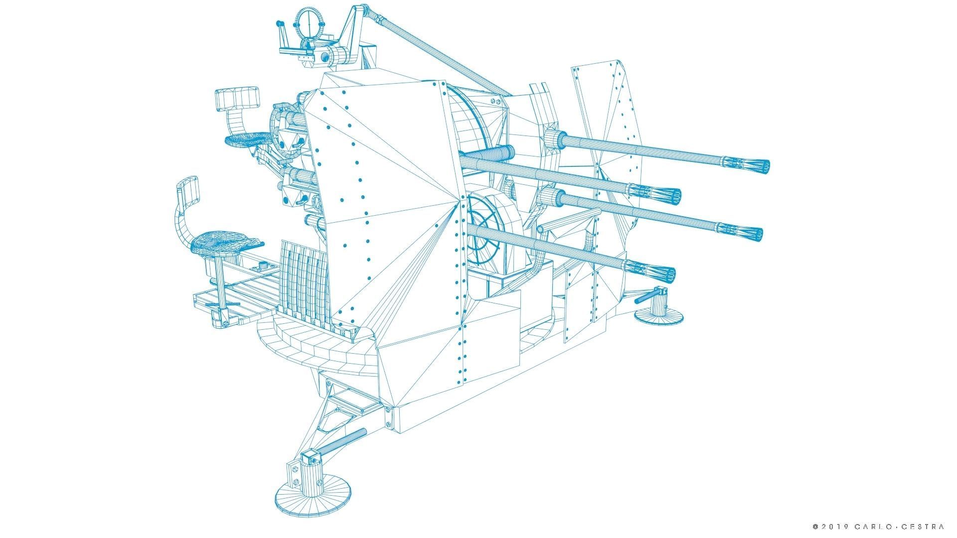 German 20mm Flak 38 Vierling Low-poly 3D model_32