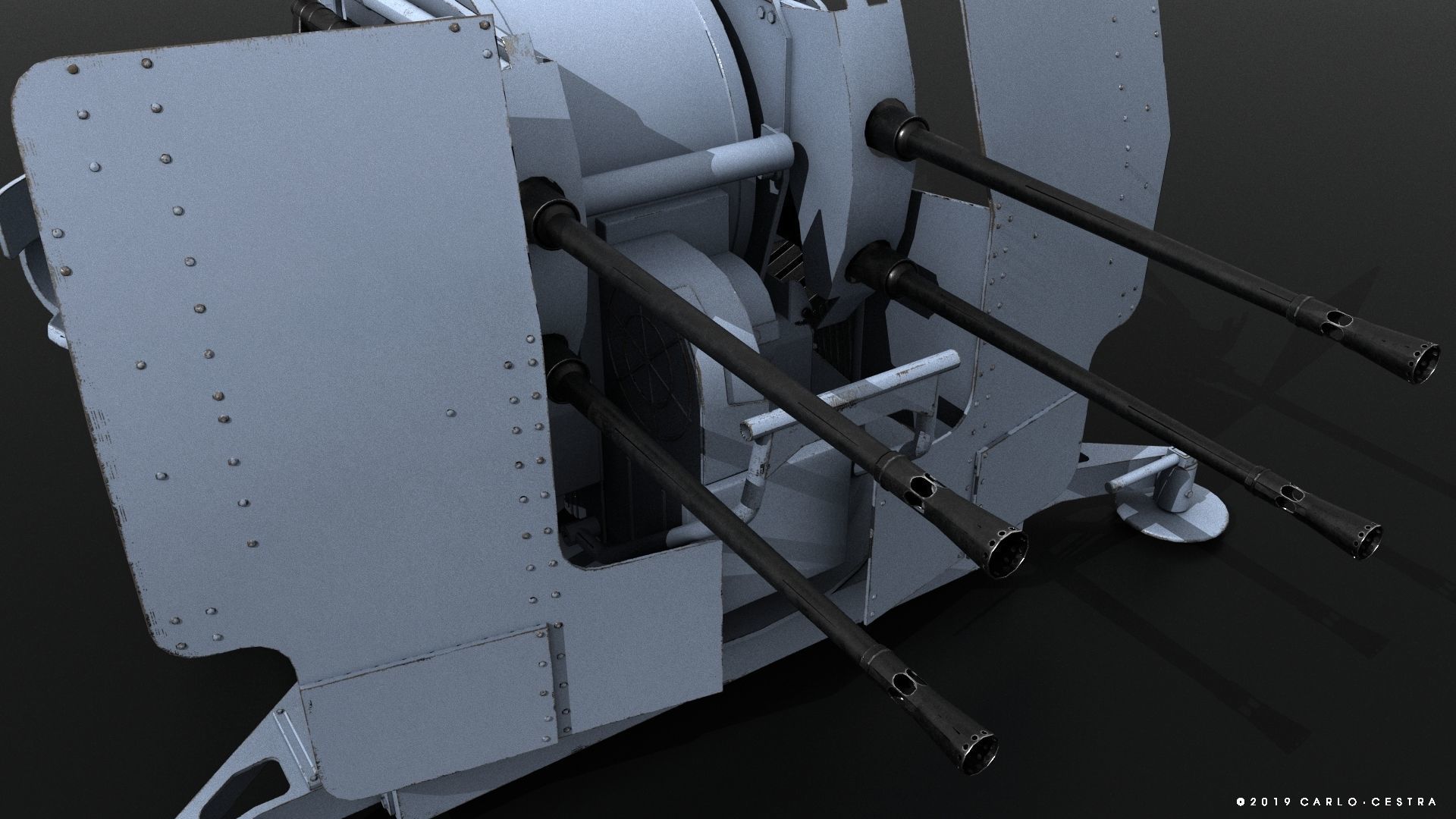 German 20mm Flak 38 Vierling Low-poly 3D model_4