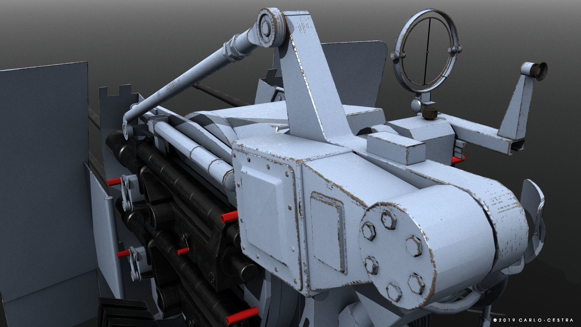 German 20mm Flak 38 Vierling Low-poly 3D model_9