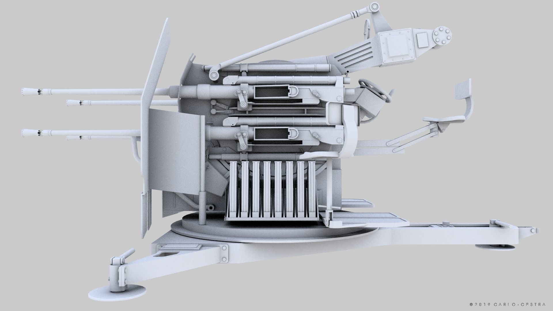 German 20mm Flak 38 Vierling Low-poly 3D model_27