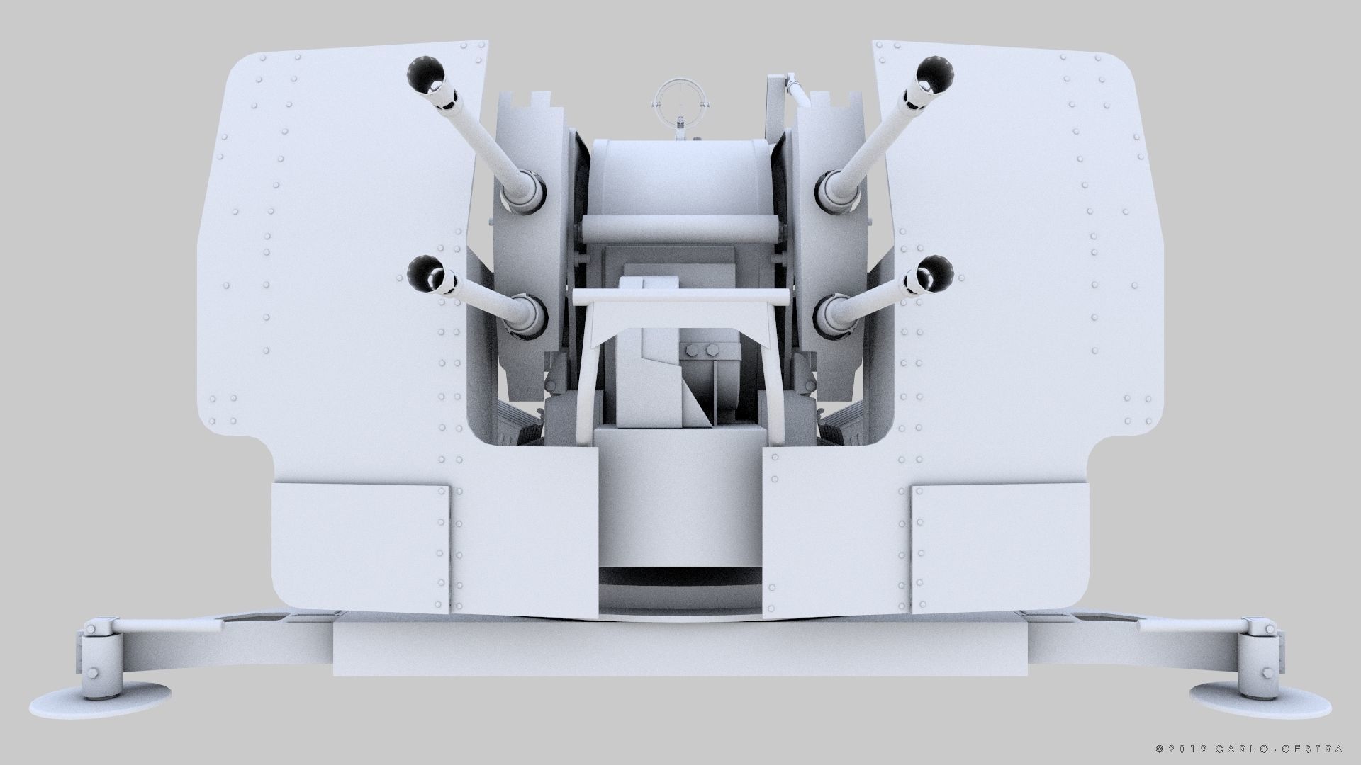 German 20mm Flak 38 Vierling Low-poly 3D model_25
