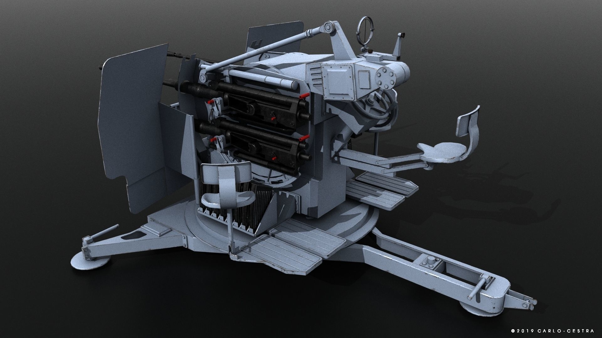 German 20mm Flak 38 Vierling Low-poly 3D model_3