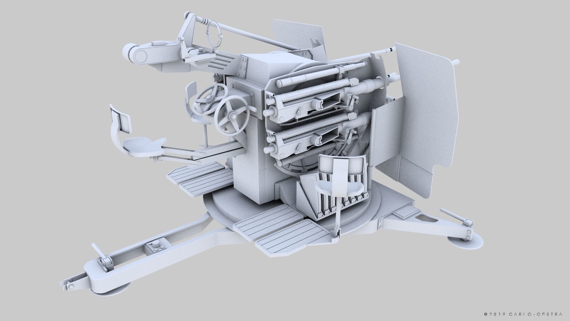 German 20mm Flak 38 Vierling Low-poly 3D model_19