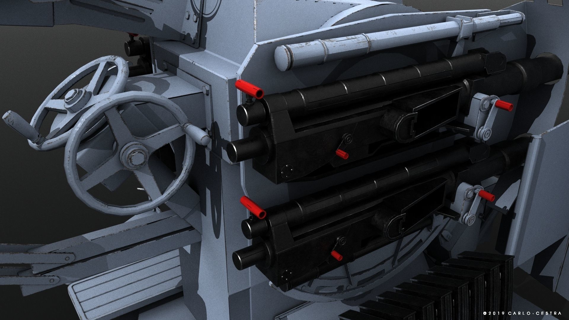 German 20mm Flak 38 Vierling Low-poly 3D model_5