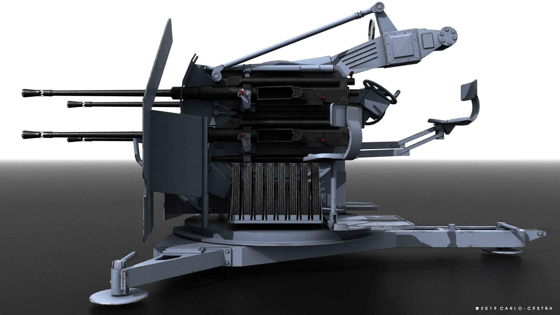 German 20mm Flak 38 Vierling Low-poly 3D model_12