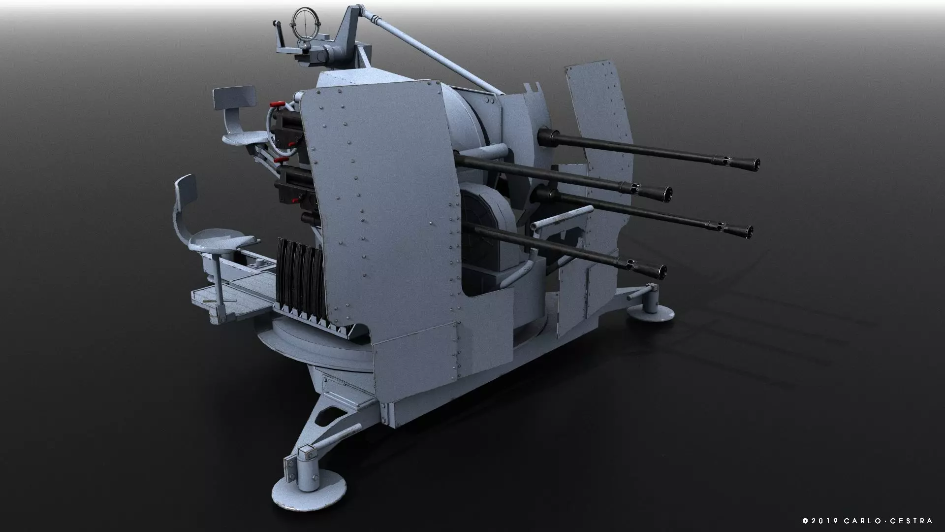 German 20mm Flak 38 Vierling Low-poly 3D model_0