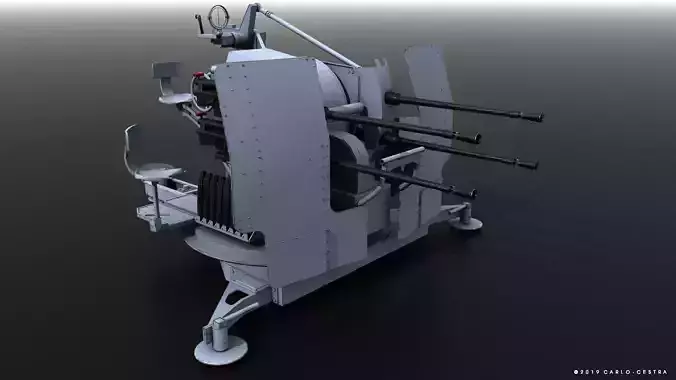 German 20mm Flak 38 Vierling Low-poly 3D model