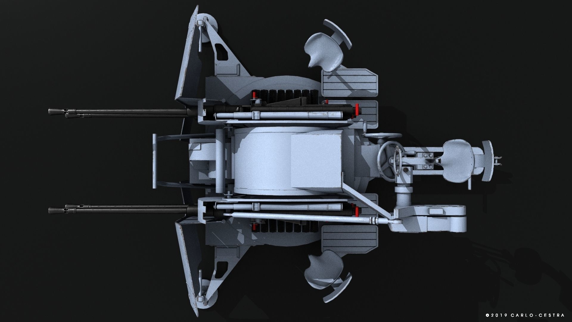 German 20mm Flak 38 Vierling Low-poly 3D model_14
