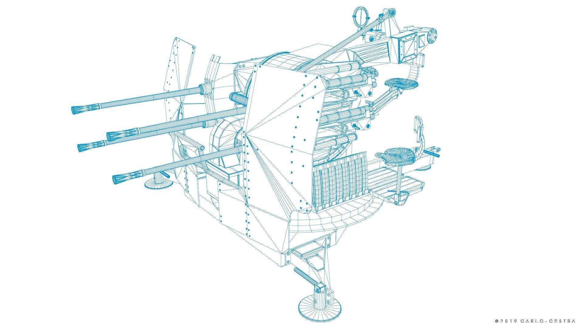 German 20mm Flak 38 Vierling Low-poly 3D model_33