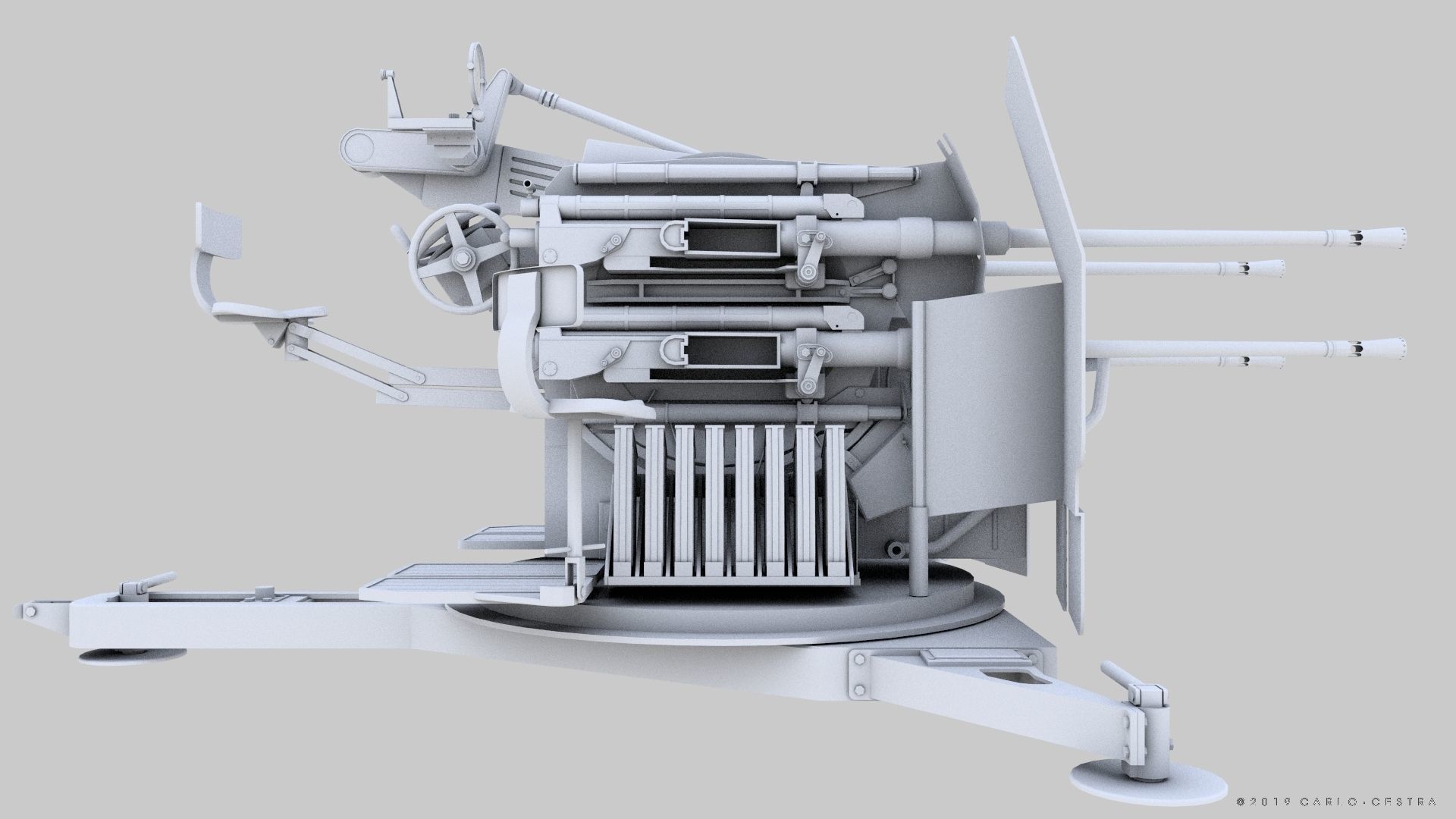 German 20mm Flak 38 Vierling Low-poly 3D model_28
