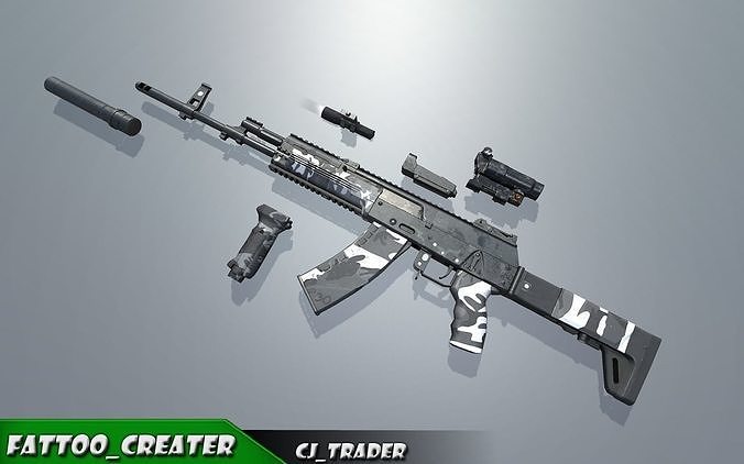 Modern AR Gun Rigged - Weapon Equipment Kit 3d model Low-poly 3D model